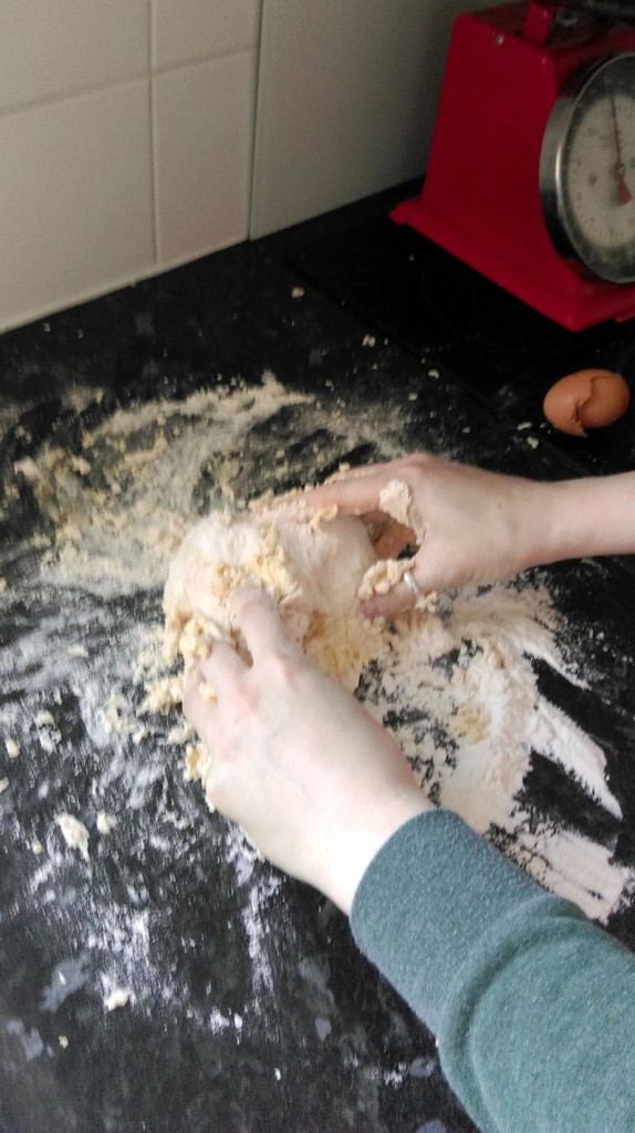 Mix with your hands until the dough comes together & forms a lump