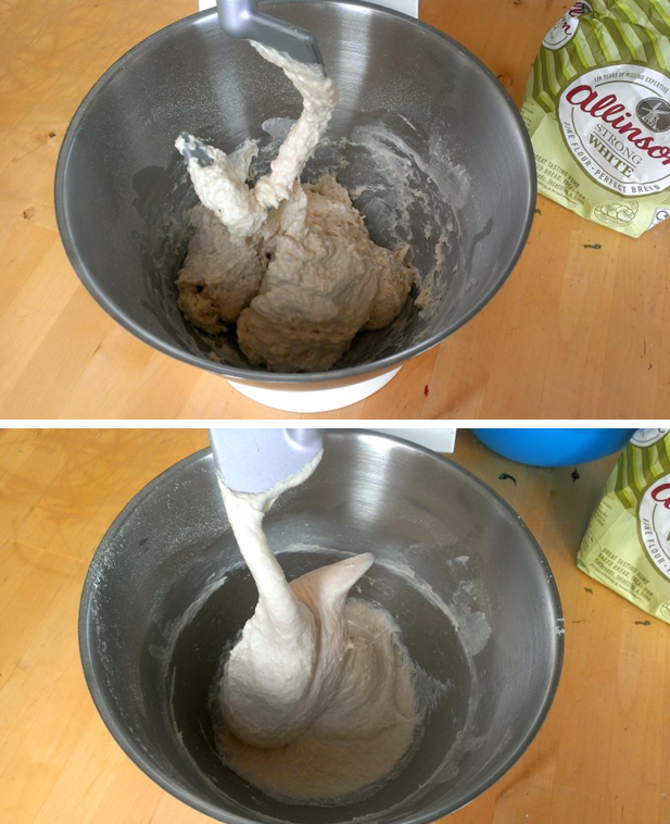 Pizza dough before & after kneading. 