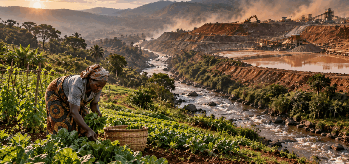 Tanzania smallholder farm vegetables near gold mine — mercury contamination food safety plant-based diet